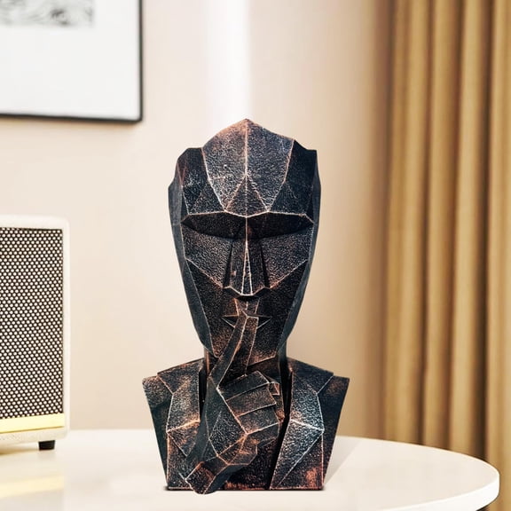 Human Face Showpiece, For Living Room, Bookshelf, Tabletop - Black Copper Finish | Polyresin Geometric Figurines | Modern Abstract Speak No Evil Face Statue For Home & Office Decorations