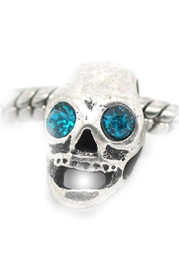 Human Face Skull with Blue Rhinestones Charm Spacer European Bead Compatible for Most European Snake Chain Bracelet