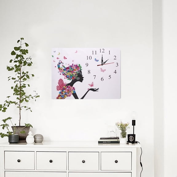 Human Figure Diamond Pattern Clock - DIY White Base Rectangle Wall Mural for Family Bedroom,Frameless