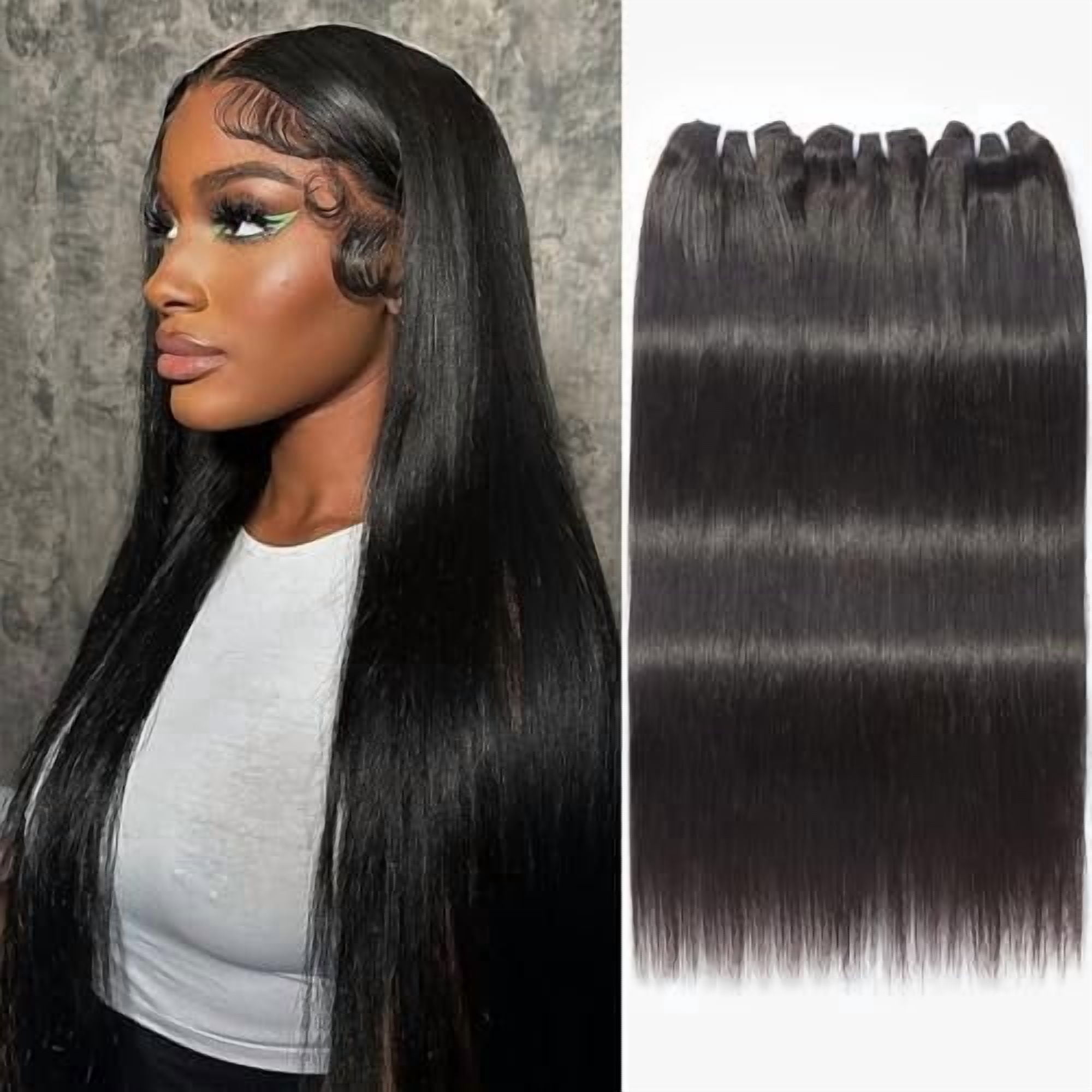 Human Hair  16A Brazilian Virgin Hair Straight , Silky and Soft, 18 20 22 Inch Thick Weave  Black
