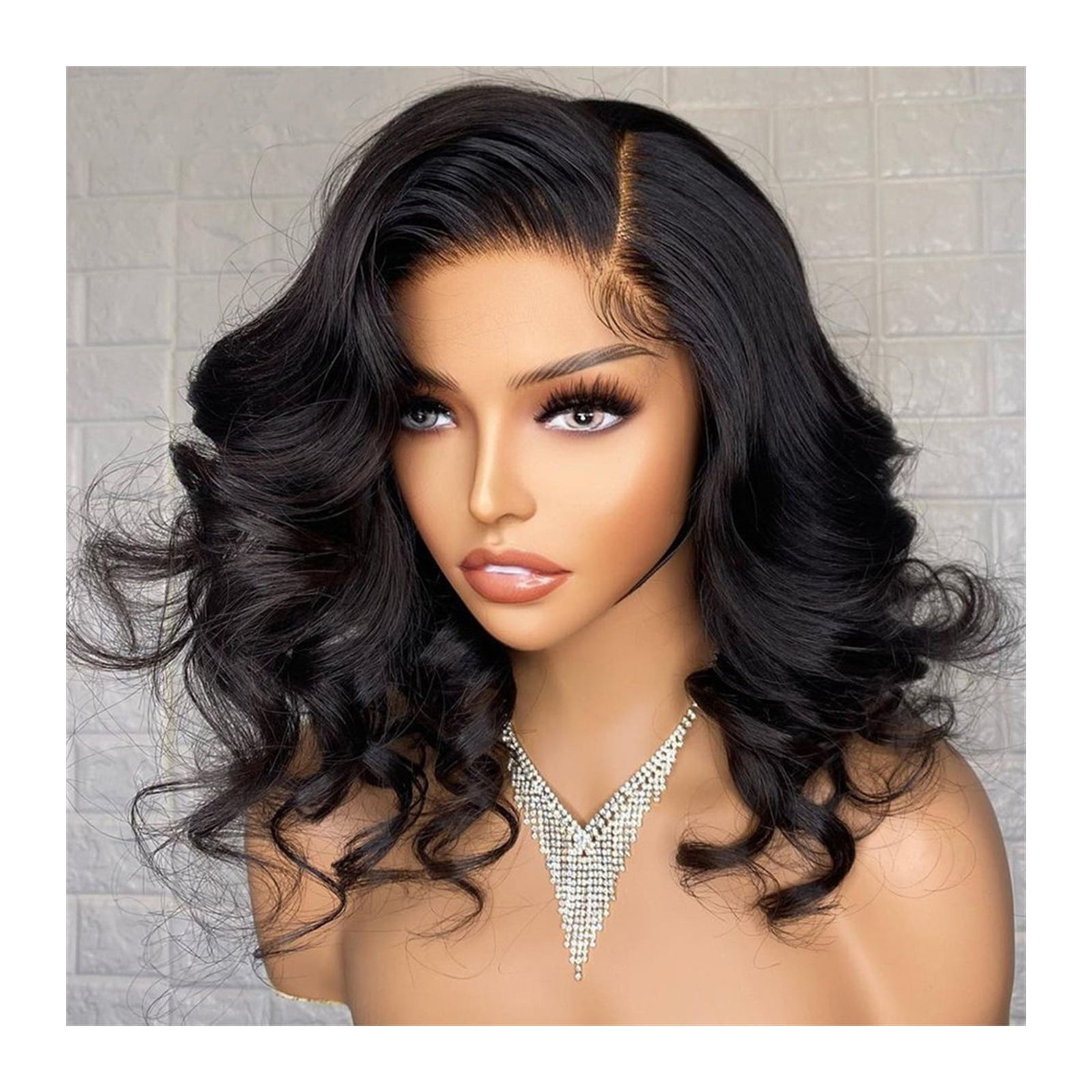 Human Hair 360 13x4 Lace Front Wig Pre Plucked Short Body Wave 5x5x1 T Part Lace Wig with Baby Hair, 8-14" Short Wave Curly Lace Wig for Women