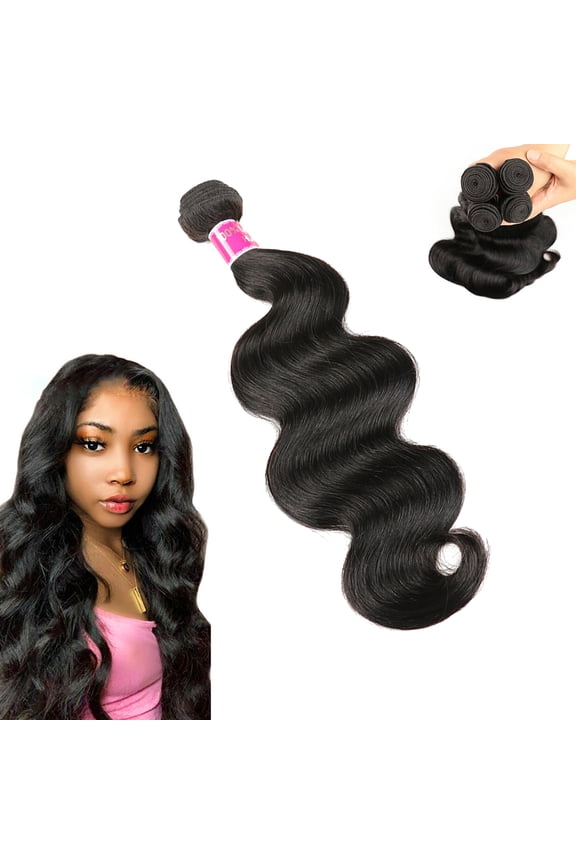 Human Hair Bundles Body Wave Human Hair Bundles Human Hair Extensions 20/22 Inch Unprocessed Brazilian Quick Weave Extensions Natural Black, 20inch
