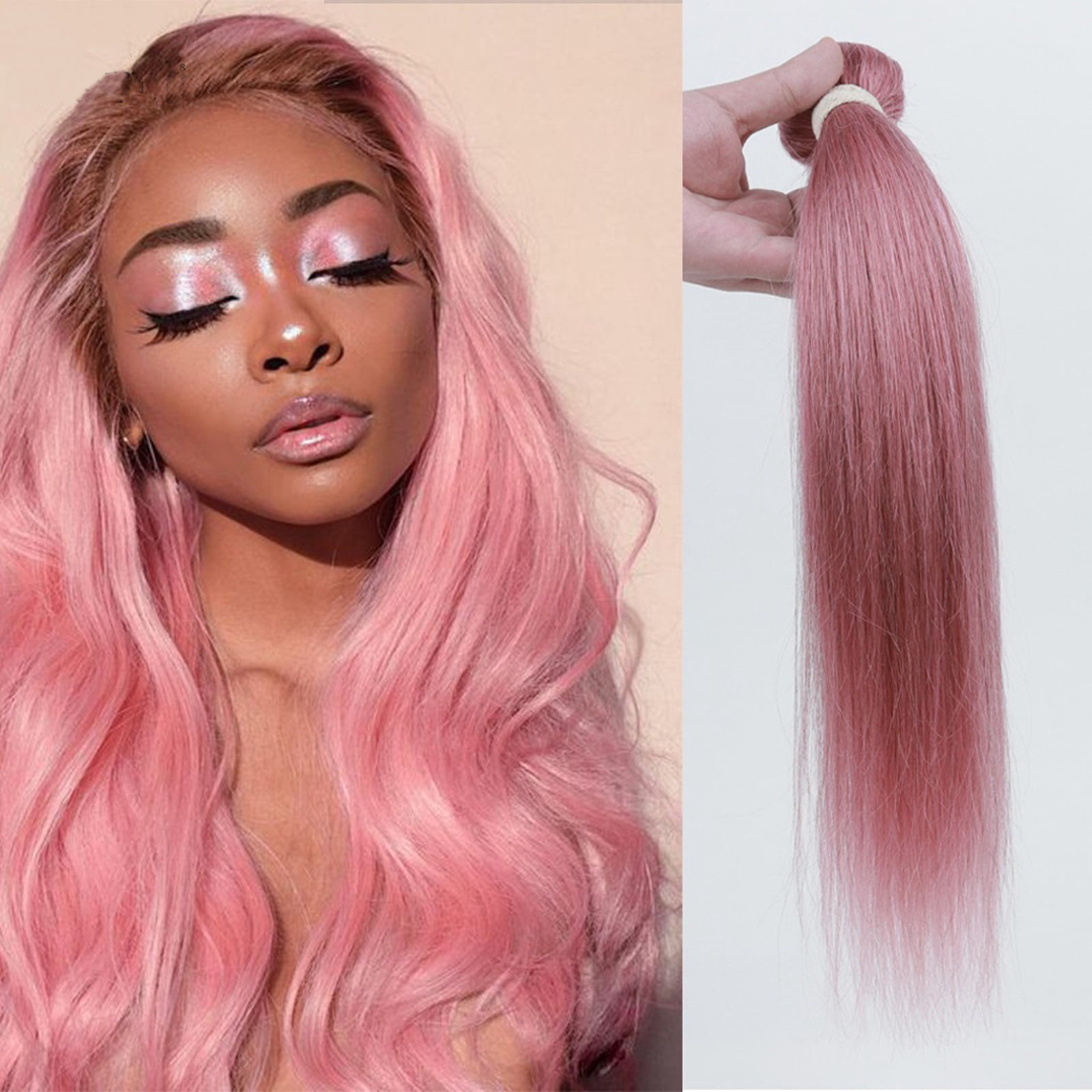 Human Hair Bundles Pink Brazilian Hair Weave Bundles Silky Straight Hair Bundles 1 Bundles Hair