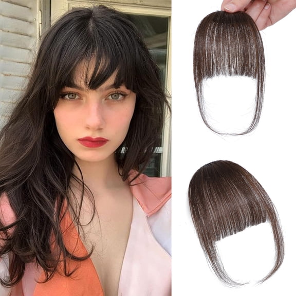 Human Hair Clip In Bangs with Sideburns, Natural Looking Fringe Hair Extensions, Real Hair Clip On Bangs for Women Daily Wear Styling(Brown,One Size)