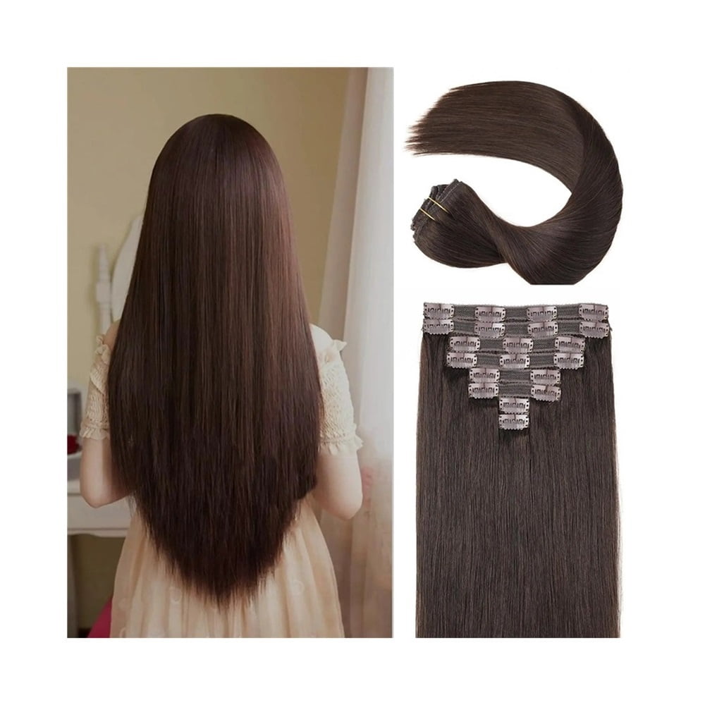 Human Hair Clip In Extensions 120g 8pcs #2 Dark Brown Double Weft Human Hair Clip In