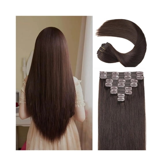 Human Hair Clip In Extensions 8pcs Lace Straight Clip In Remy Hair Extensions #2 Dark Brown 240g