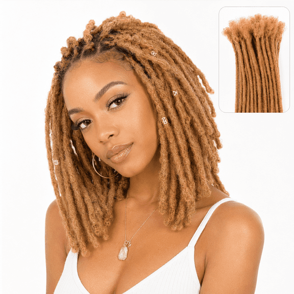 AONKIA 10 Inch 30 Strands 27# Honey Blonde Human Hair Dreadlock Loc Extensions, Handmade Bleachable Dyeable for DIY Unique Hairstyles, Soft Locs for Men Women Teens Kids Daily Party Festival Use