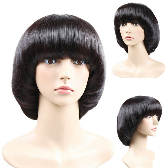 Human Hair Fashion Synthetic Mushroom Head BOB Brown Black Hair Wig Natural Hair Wigs