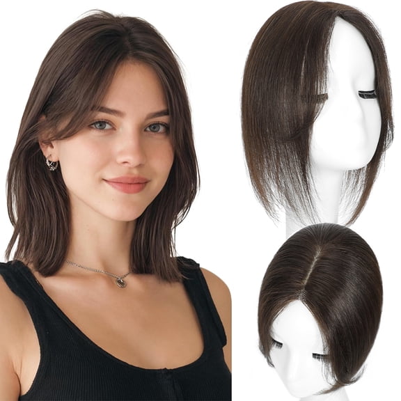 Human Hair Hair Topper for Women Thinning Hair Invisible Lace Base with Adjustable Clips for Adding Volume Cover, 100% Remy Human Hair 10inch