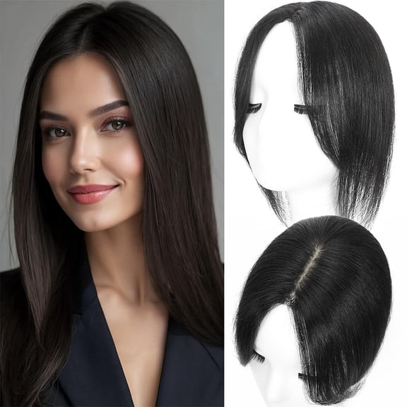 Human Hair Hair Topper for Women Thinning Hair Invisible Lace Base with Adjustable Clips for Adding Volume Cover, 100% Remy Human Hair 10inch