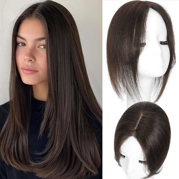 Human Hair Hair Topper for Women Thinning Hair Invisible Lace Base with Adjustable Clips for Adding Volume Cover, 100% Remy Human Hair 10inch