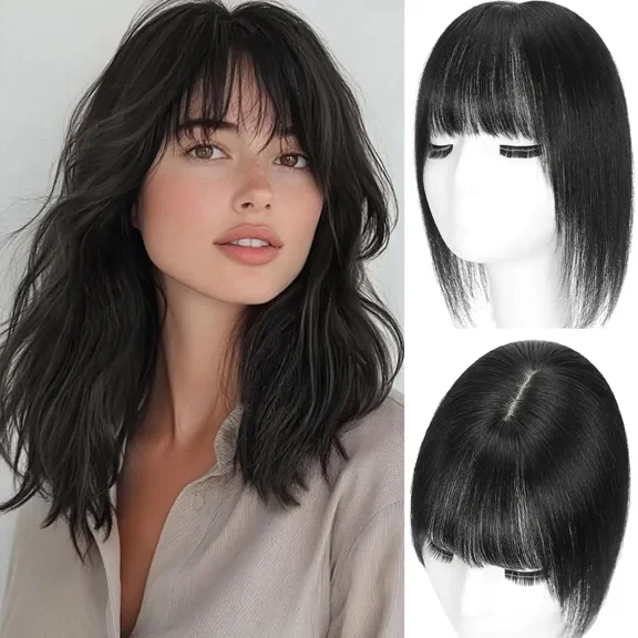 Human Hair Topper for Women Thinning Hair 100% Remy Human Hair Invisible Lace Base with Adjustable Clips for Adding Volume Cover, 10inch