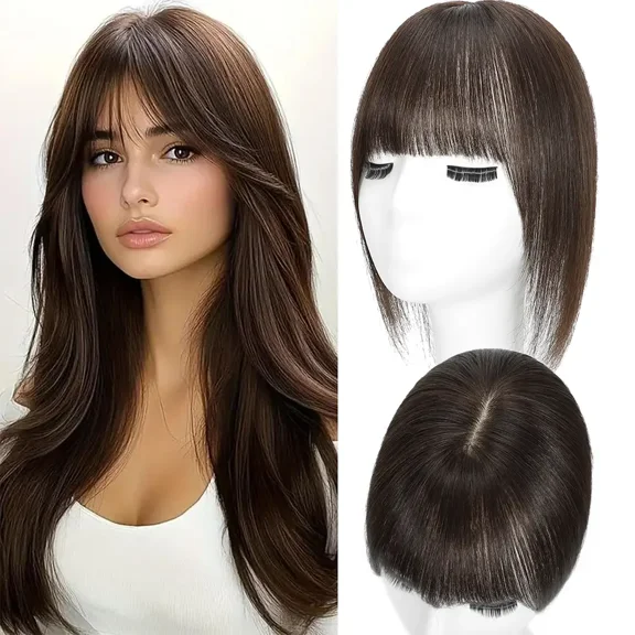 Human Hair Topper for Women Thinning Hair 100% Remy Human Hair Invisible Lace Base with Adjustable Clips for Adding Volume Cover, 12inch