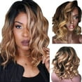 thumbnail image 1 of Human Hair Lace Front Wigs Awwp Brown 1X Wig Glueless Wigs Human Hair Pre Plucked Pre Cut Parting Brazilian Wig Women Curly High Black Wavy Fiber Hair Temperature Short Wig, Clear Out Stock!, 1 of 6