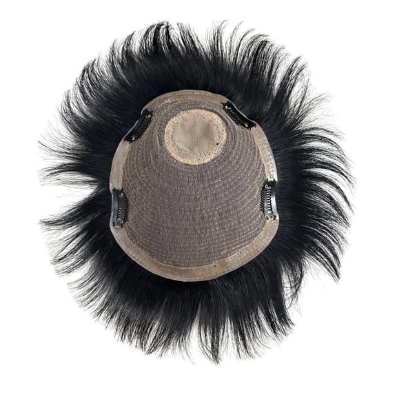 Human Hair Men Toupees with 4 Clips, Breathable Lace Top with PU Around Base Men's Capillary Prosthesis