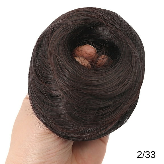 Human Hair Messy Bun Scrunchie, Curly Chignon Hairpiece with Elastic Band, Fluffy Donut Updo for Women