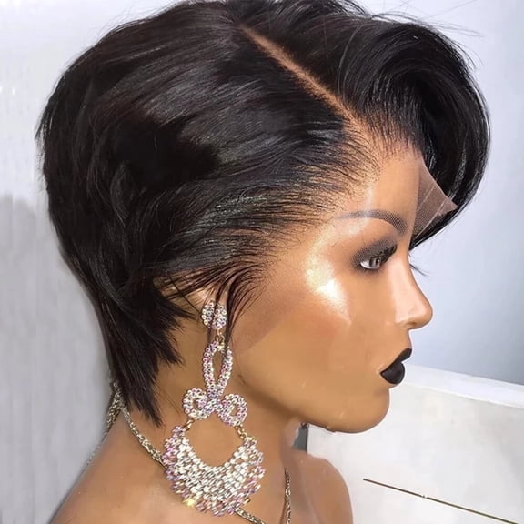 Human Hair Pixie Cut Wig T Part, 6 Inch Body Wave Short Black Wigs for Women, Average Cap Size, Shedding Free & Tangle Free, Daily Use and Party