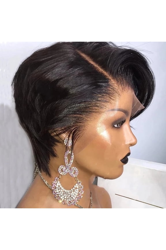 Human Hair Pixie Cut Wig T Part, 6 Inch Body Wave Short Black Wigs for Women, Average Cap Size, Shedding Free & Tangle Free, Daily Use and Party