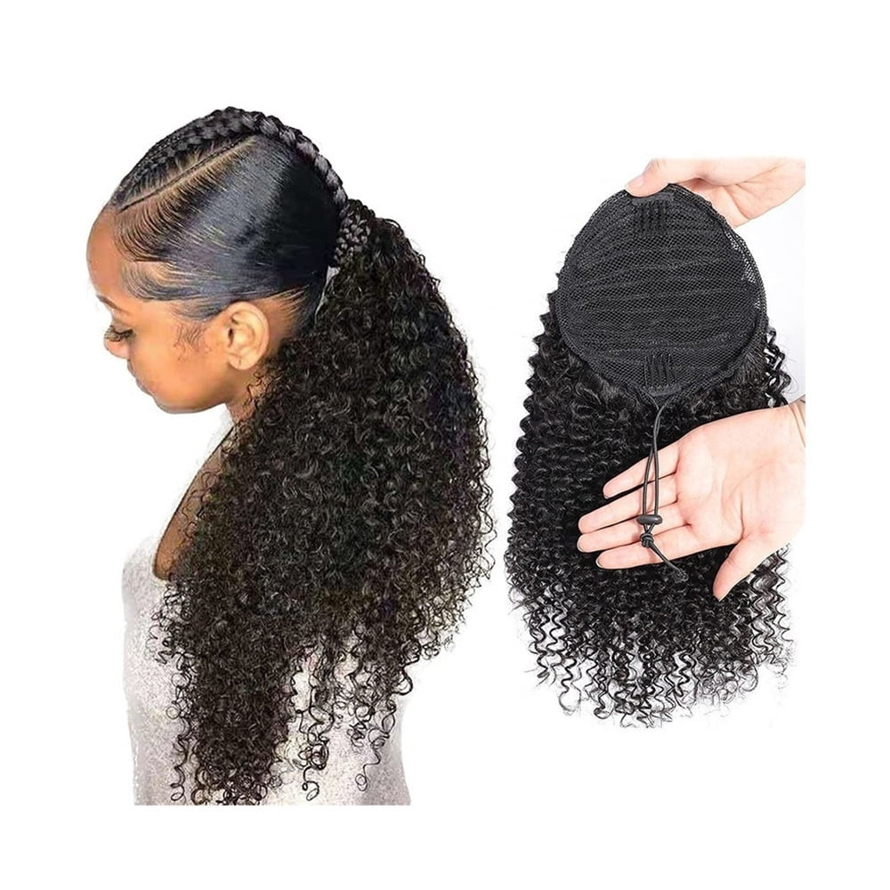 Human Hair Ponytail Extensions 10-24 Inch Long Afro Kinky Curly Drawstring Ponytail Hairpiece Mogolian Remy Hair Clip In Afro Curly Ponytail Extension