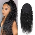 thumbnail image 1 of Human Hair Ponytail Extensions Yaki Afro Kinky Straight Curly Ponytail Wrap Drawstring Human Hair Natural Color Hairpiece with Clip in Binding Pony Tail Kinky Curly 12 Inch Wrap Around, 1 of 17