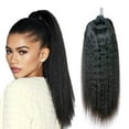 thumbnail image 1 of Human Hair Ponytail Extensions Yaki Afro Kinky Straight Curly Ponytail Wrap Drawstring Human Hair Natural Color Hairpiece with Clip in Binding Pony Tail Kinky Curly 12 Inch Wrap Around, 1 of 15
