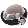 thumbnail image 1 of Human Hair Replacement System Fine Mono Poly Skin Around Mens Toupee Hairpiece Natural Hairline 6" Indian Hair Male Hair Prosthesis, 1 of 7