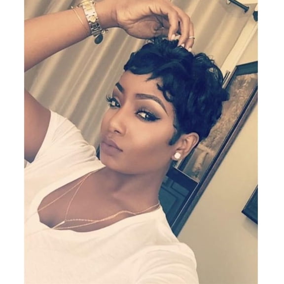 Human Hair Short Wigs, Short Curly Hair Black Wig Layered with Bangs Hairstyle Wigs,Black Wigs for Women (Black)