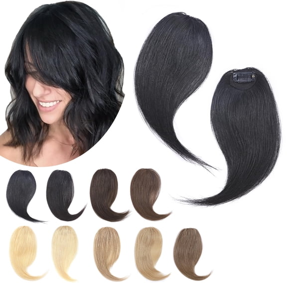 Human Hair Side Bangs Extensions 1# Jet Black French Side Bangs 10 Inch