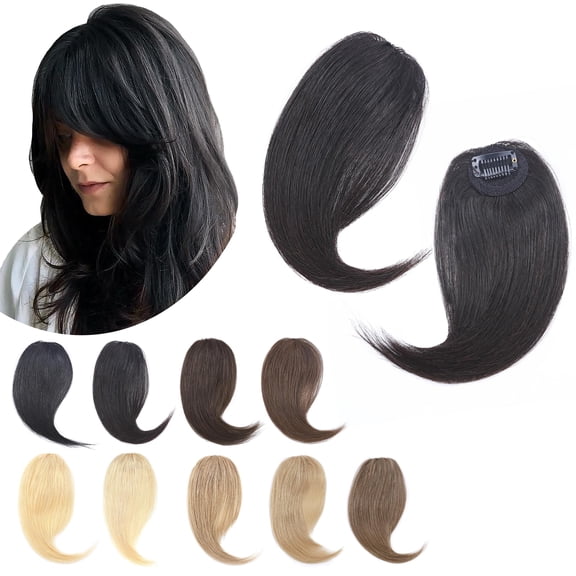 Human Hair Side Bangs Extensions 1B# Natural Black French Side Bangs 10 Inch