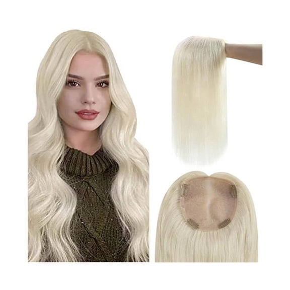 Human Hair Topper Platinum Blonde Silky Straight Hair Topper 5''×5'' Large-area Mono Base PU Perimeter Brazilian Remy Straight Hairpiece Topper