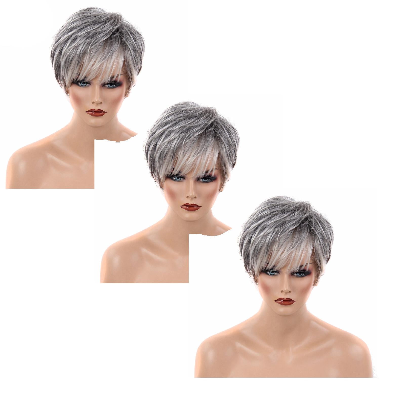 Human Hair Topper Wig - Remy Clip in Short Straight Gray Hairpiece, Lace Top Natural Look Real Hair Toupee for Women, Lightweight Adjustable Fit Daily Wear, Christmas Gift, 9in 1 Pack