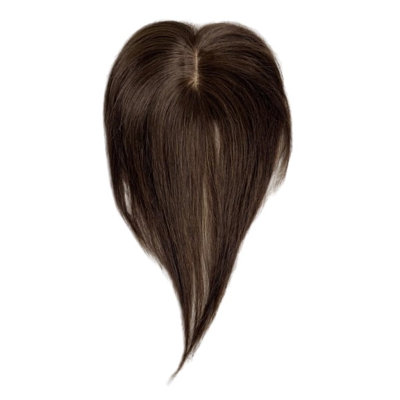 Human Hair Topper for Women 10" Clip in Middle Part Side Bangs U-Lace & PU Scalp Hairpiece 25g (Dark Brown+No Bangs)