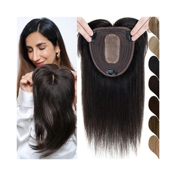 Human Hair Topper for Women Natural Look Straight Hair Topper 12x13cm Breathable Silk Base Clip In Brazilian Remy Hair Pieces Increase Hair Volume