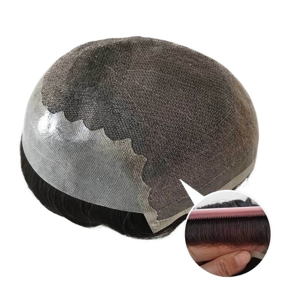 Human Hair Toupee for Men Bleach Knots French Lace with Poly Skin Base Lace Front Hair System
