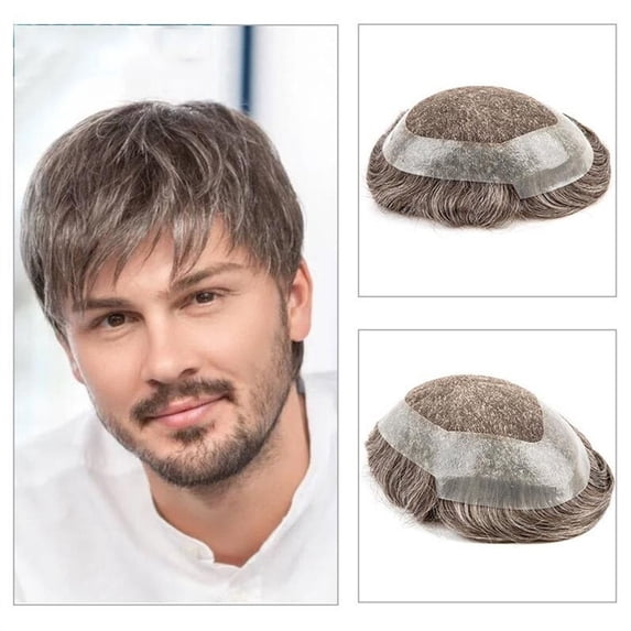 Human Hair Toupee for Men, Breathable Swiss Lace with Thin Skin Around Mens Toupee 6" Indian Hair Replacement System 130% Density