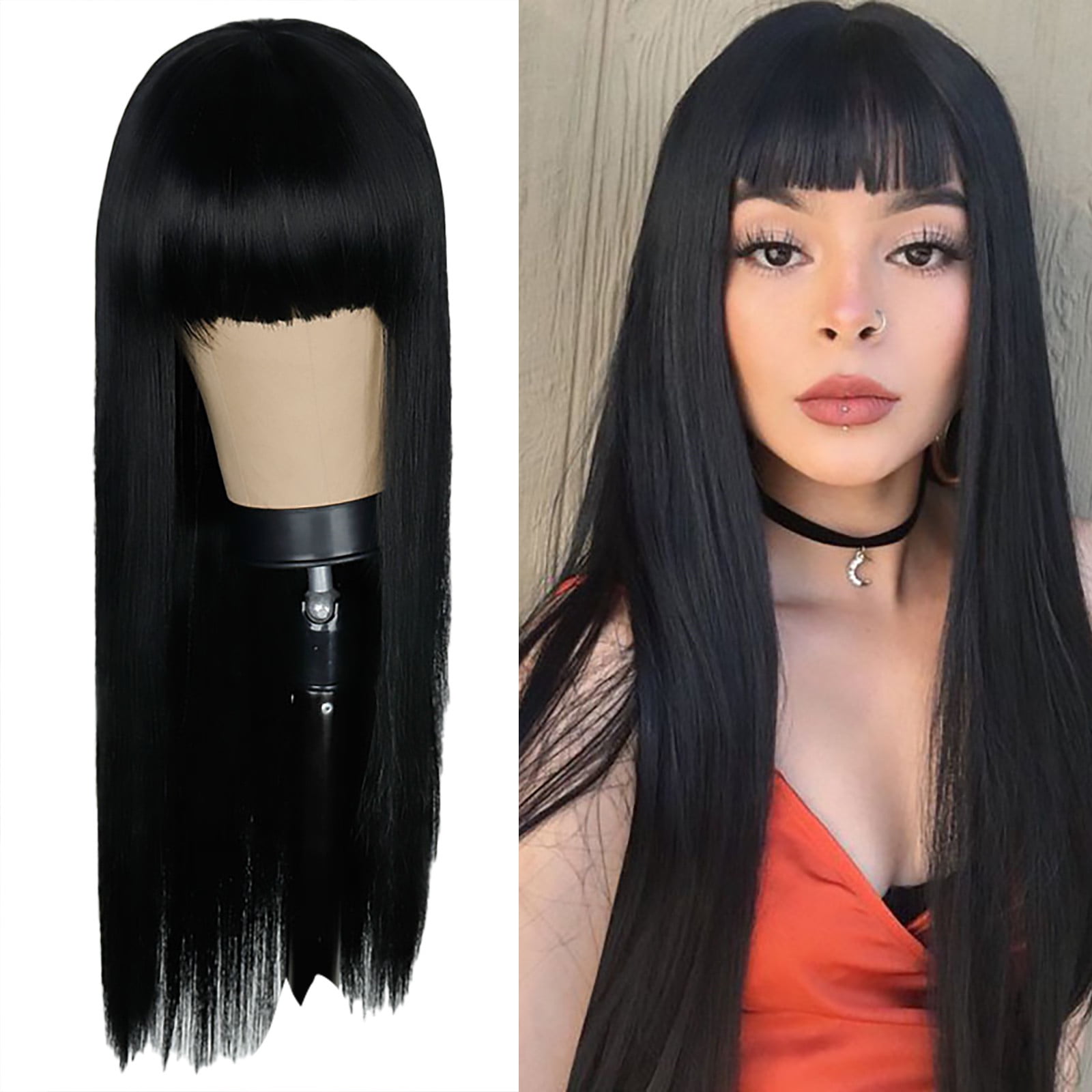 Human Hair Wig Wig Female Air Long Straight Hair Rose Net Silk Fiber Wig Headcover Wigs Human