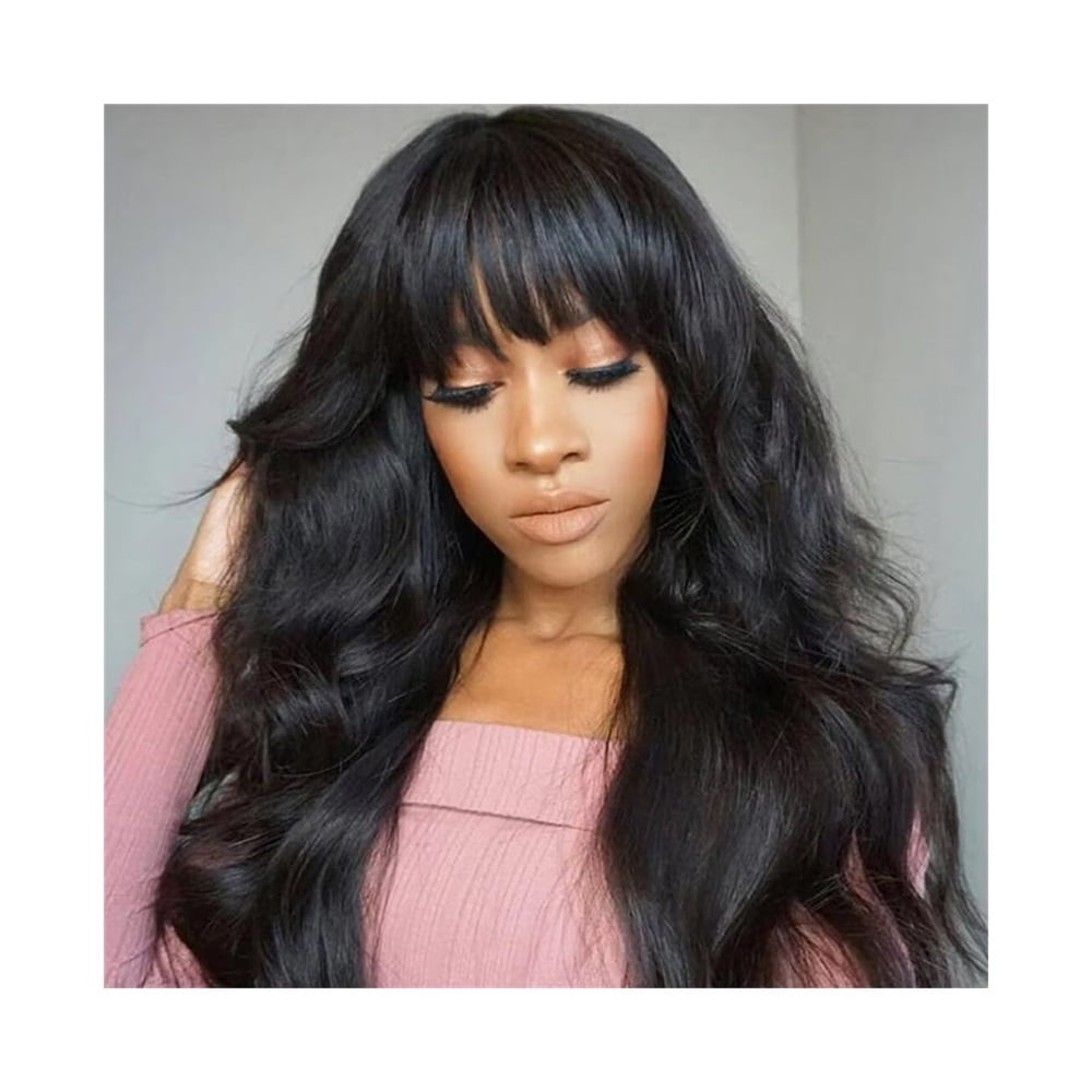 Human Hair Wig with Bangs Body Wave Hair Wigs Machine Made Loose Wave Glueless Wigs