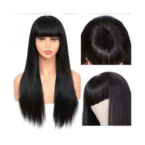 Human Hair Wigs with Bangs 18-36 Inches Straight Non Lace Wig for Women