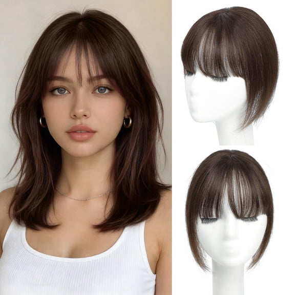 Human Hair Wispy Bangs Hairpieces 10 Inch Medium Brown For Daily Wear