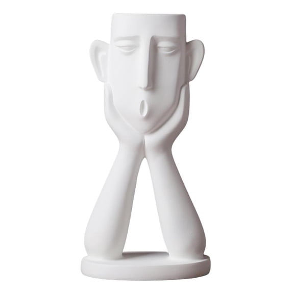 Human Head Flowers Vase Resin Cute er Pots Vase Ornament - white