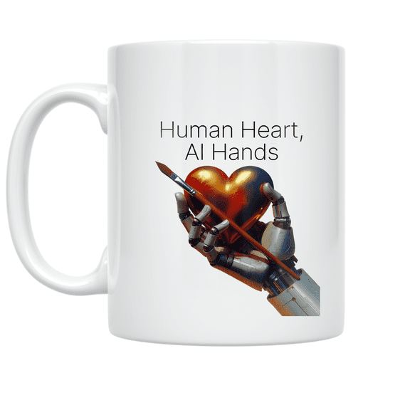 Human Heart AI Hands Design - Tech Enthusiast - 11 oz Ceramic Coffee Mug