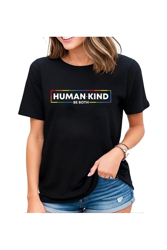 Human Kind Be Both LGBTQ Ally Pride Rainbow Positive Message T-Shirt Black Large