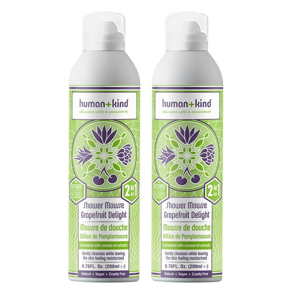 Human+Kind Shower Mousse Bodywash - Grapefruit Delight - Pack of 2 - 6.76 oz Body Wash