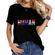 Human LGBT Pride Gifts LGBTQ Flag Rainbow Gay Prid Women's Short Sleeve Shirt with Cool Design