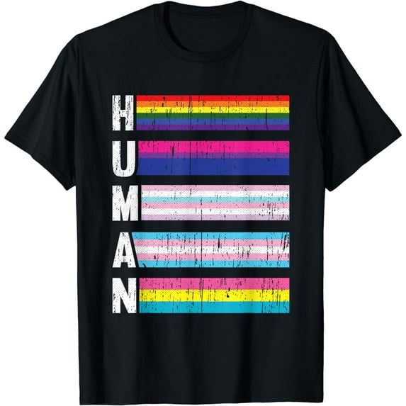 Human LGBT-Q Pride Flag Gay Bi Intersexual Trans Pansexual T-Shirt