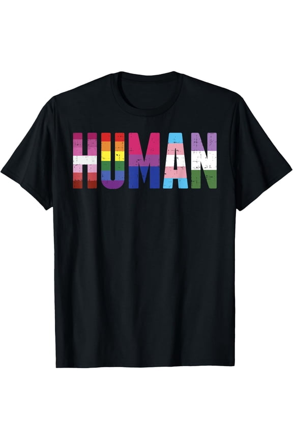 Human LGBTQ Gay Pride Ally Equality Bi Bisexual Trans Queer T-ShirtMen and women, Black T-shirt, size: Extra large