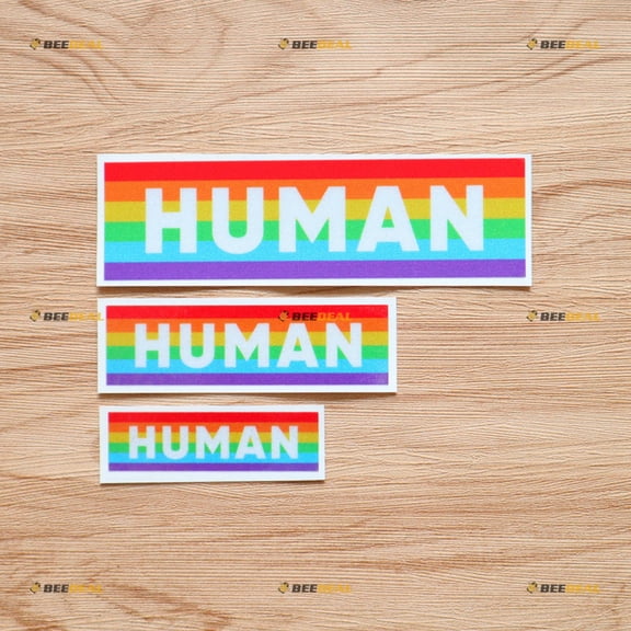 Human LGBTQ Gay Pride Rainbow Sticker Decal Vinyl - 3 Pack Reflective, 3 Inches, 4 Inches, 6 Inches - for Car Boat Laptop Cup