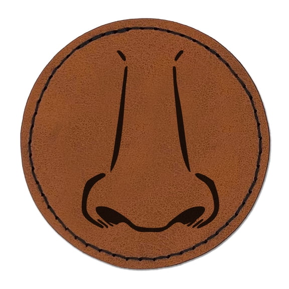 Human Nose Nostril Body Part Face Round Iron-On Engraved Faux Leather Patch Applique - 2.5 Inch - Brown