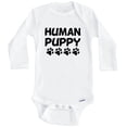 thumbnail image 1 of Human Puppy Funny Dog Paw Print One Piece Baby Bodysuit (Long Sleeve), 3-6 Months White, 1 of 1