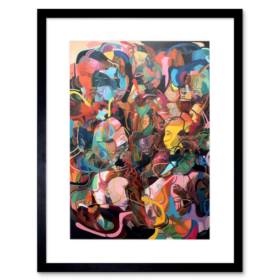 Human Relationships Multicoloured Abstract Crowd Artwork Framed Wall Art Print 9X7 Inch